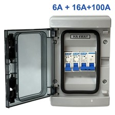 CONSUMER UNIT 6A + 16A MCB 100A ISOLATOR 4 WAY WEATHERPROOF GARAGE SHED CARAVAN