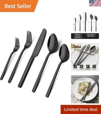 Black Silverware Set, 20-Piece Flatware Set for 4, 18/10 Stainless Steel Cutl...
