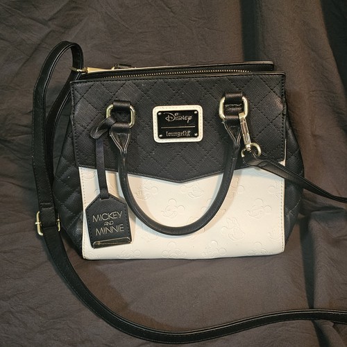 Loungefly x Minnie and Mickey Mouse Debossed Heads Handbag Black & White Disney