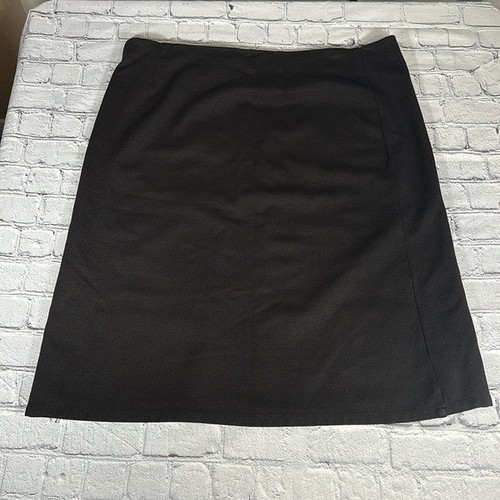 Charter Club Black Faux Wrap Knee Length Skirt Silver Button Accents size 14 - Picture 2 of 14