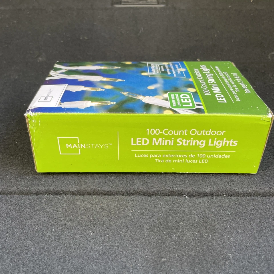 MAINSTAYS Mini String Lights Warm Outdoor Green 100 Count LED 21 ft - Image 4 of 4