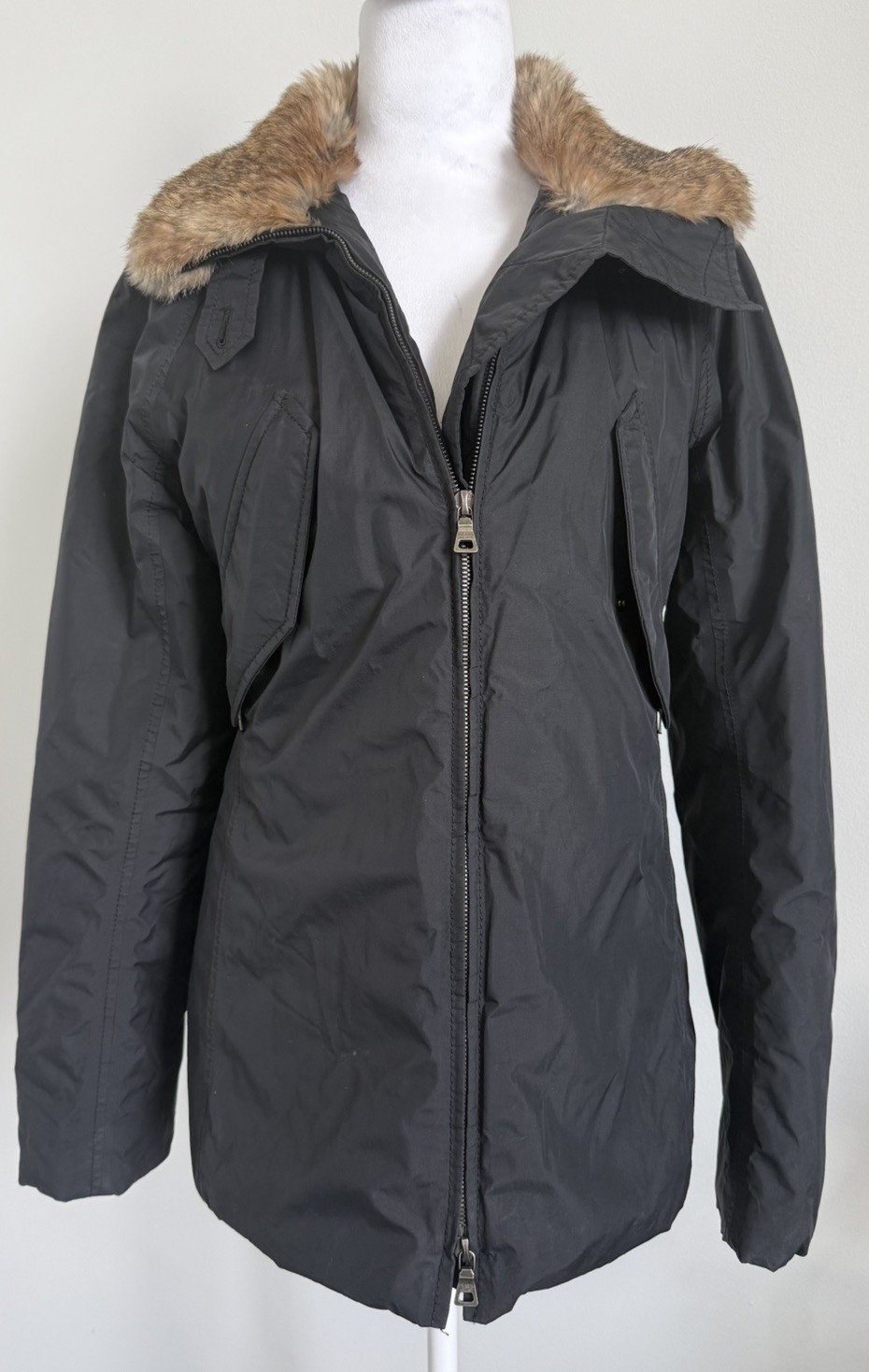 Prada Red Line Black Ski Jacket Fur Collar IT 44 US 8-10 Missing Belt Italy