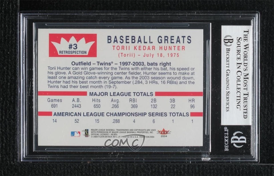 Fleer Tradition Retrospection Torii Hunter 2004 #3 BGS 8,5 Foto 2 de 2