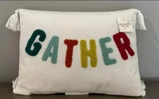 Gather Harvest 10"x14" Throw Pillow Embroidered Plush Letters. New Sealed. 