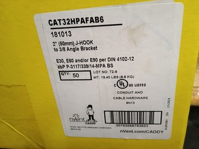 Box of 50 nVent Caddy CAT32HPAFAB6 (181013), 2'' J-Hook to 3/8'' Angle Bracket