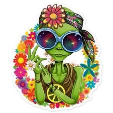 Alien Girl Peace Hippie - Vinyl Decal Sticker - Car Window Laptop - ebn9589