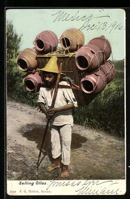 Postcard South America, Pot Dealer Carrying His Goods On Back 1906 