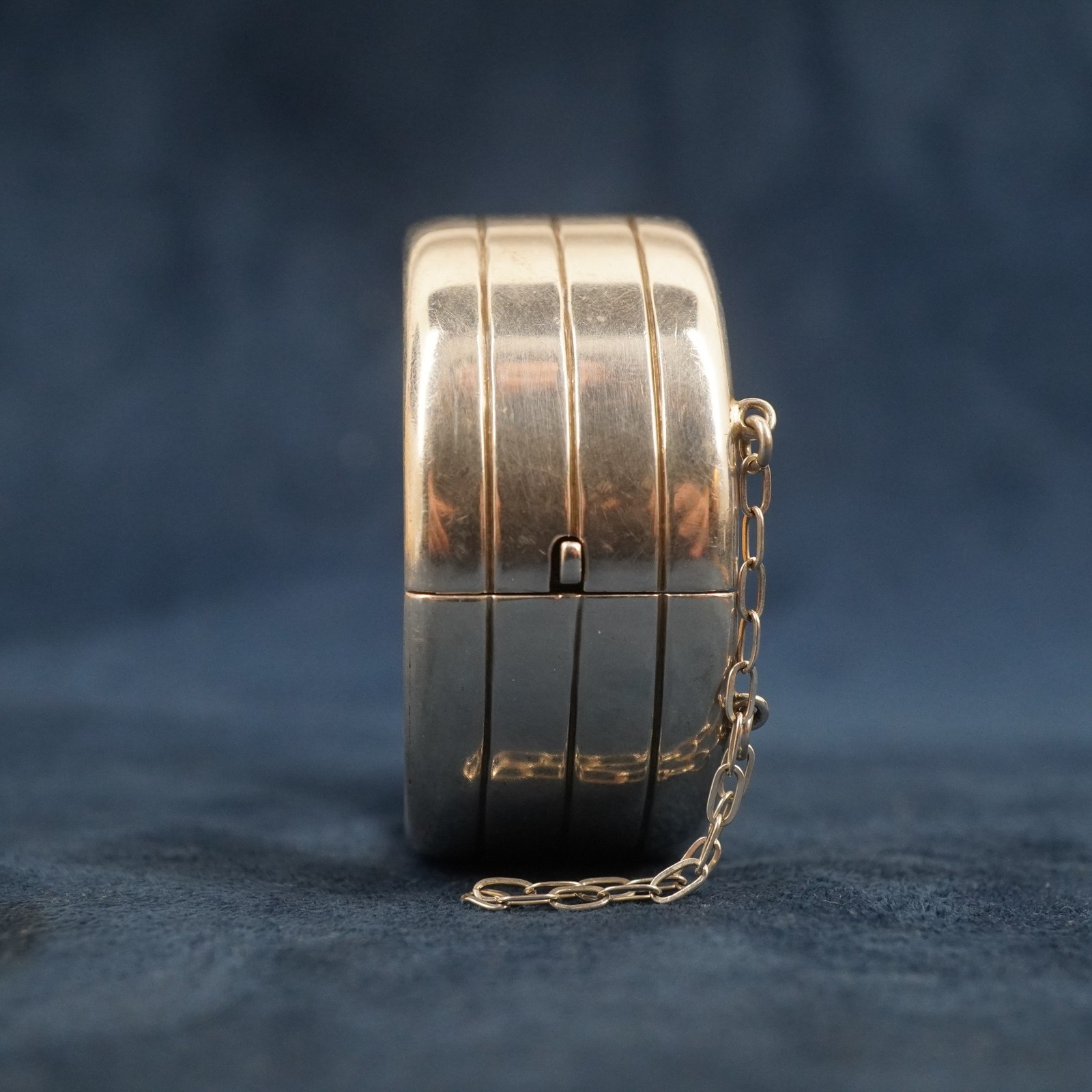 Engine Turned Silver Bangle Cuff with Safety Chai… - image 4