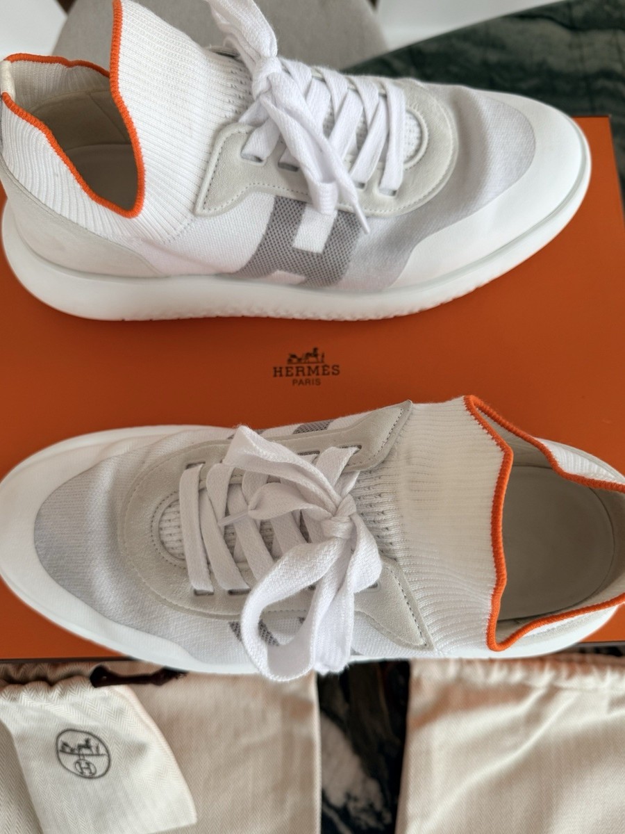NEW Hermes Crew Velvet Goatskin Knit Blanc/Gris Sneakers 41 | eBay