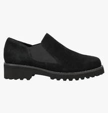 Vaneli Zivana Suede Black Slip On Lug Sole Silver Stud Women Shoes 8.5 Exc Cond