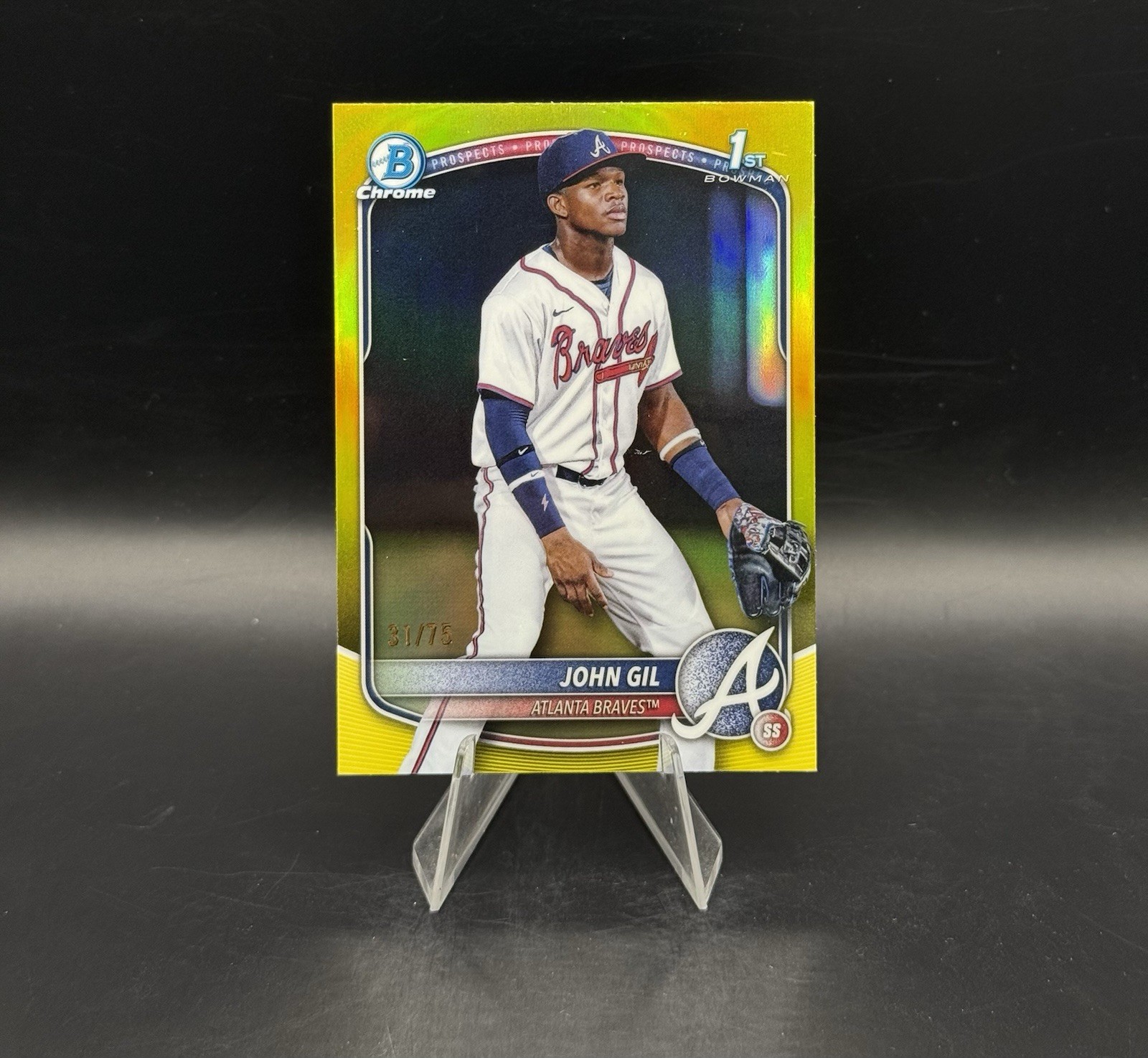 JOHN GIL 2025 BOWMAN CHROME 1ST YELLOW REFRACTOR BRAVES /75