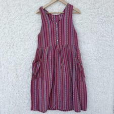 Striped Sundress Pockets Red Purple Western Dress Sleeveless Midi No Tag Small