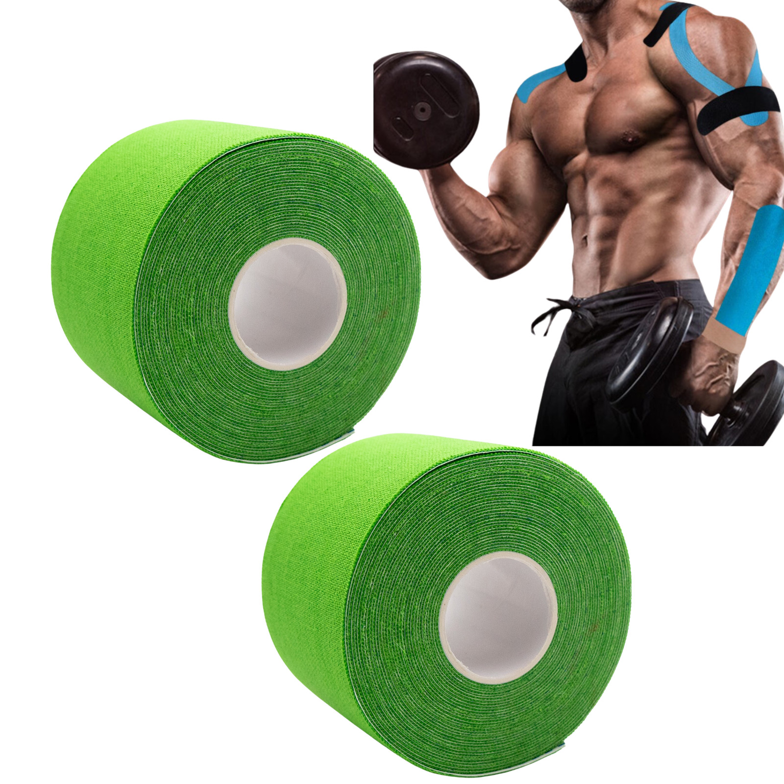 Kinesio-Tape 500x5cm grün, 2er Set Physio Sport Tapes Kinesiologie-Taping Rollen