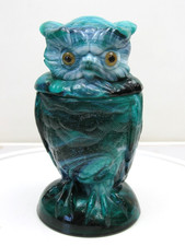 Imperial Owl Jar Green Slag Glass on Nest Cov...