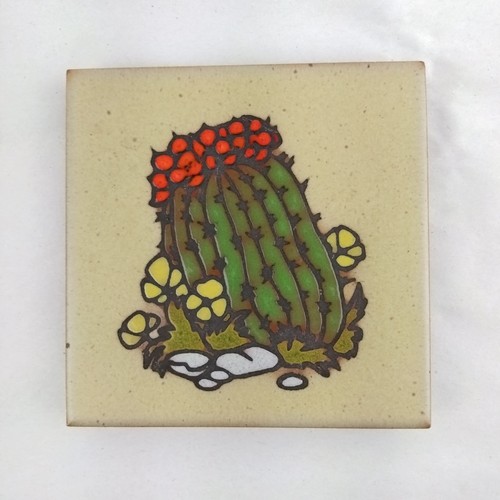 Vintage C. Teissedre Trivet Tile Native Cactus Southwest Art Pottery Boho Hippie