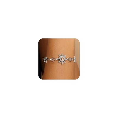 Silver Sun Flower Link Bracelet for Women, Dainty Sparkly Citrine Crystal Rhines