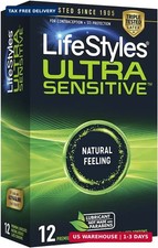 LifeStyles Ultra Sensitive Natural Feeling Lubricated Latex Condoms, 12 Count P