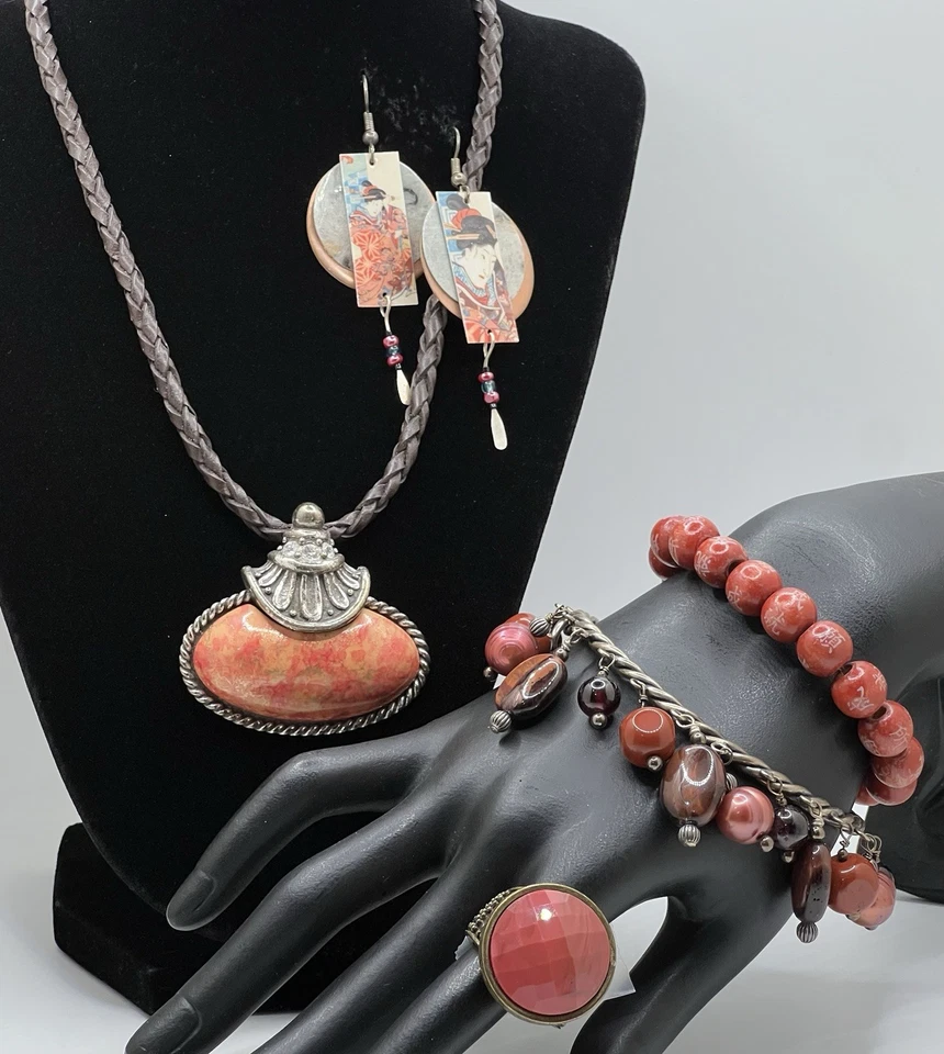 Brazalete con cable de plata esterlina granate ojo de tigre rojo Carolyn Pollack Relios Foto 2 de 4