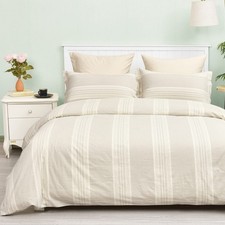 100 Washed Cotton Duvet Cover Set King Size, Chambray Stripe Duvet Cover wit...