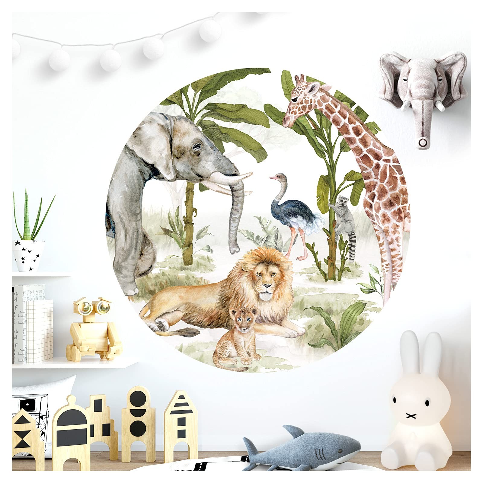 Sticker mural animaux forêt lion DL619 lavable et repositionnable pour chambre bébé