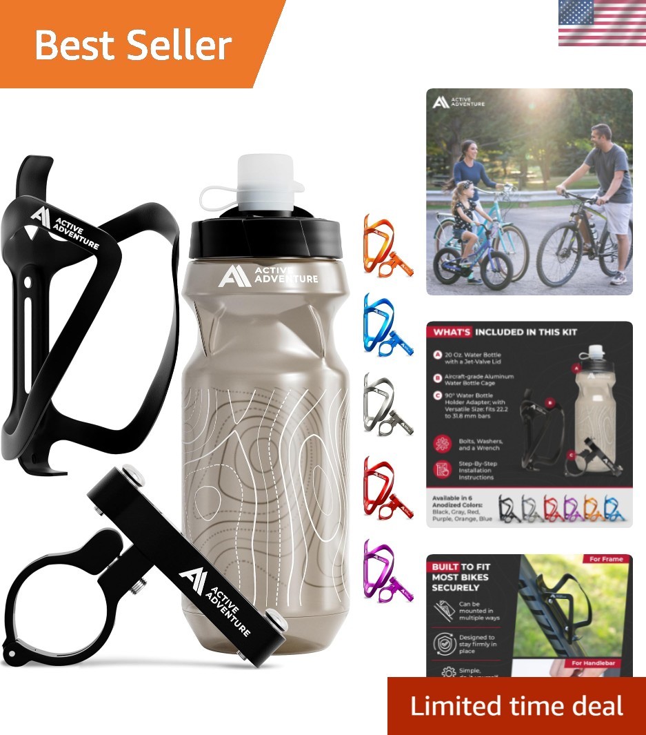 Bike Water Bottle Holder Combo - 20 Oz Squeeze Bottle & Bicy