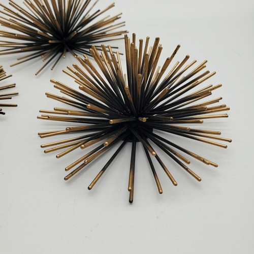 Set of 3 Mid Century Spike Black and Gold Tone Wall Hanging Orbs - Picture 4 of 6