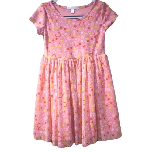Nannette Short Sleeve Dress Gathered Fushia Pink Size 5T Flowers & Rainbows - Picture 3 of 11