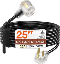 25FT 25 Amp 12 Gauge 3 Prong Welder Extension Cord, NEMA 6-50P to NEMA 6-50R, He