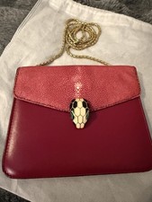 Authentic BVLGARI Red Stingray And leather Serpenti Forever Bag with Gold Chain