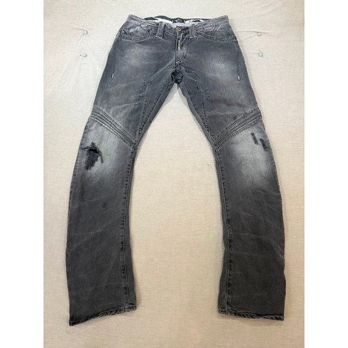Bray Steve Alan Einstein Jeans Distressed Moto Black Dark Denim Mens 32 x 33