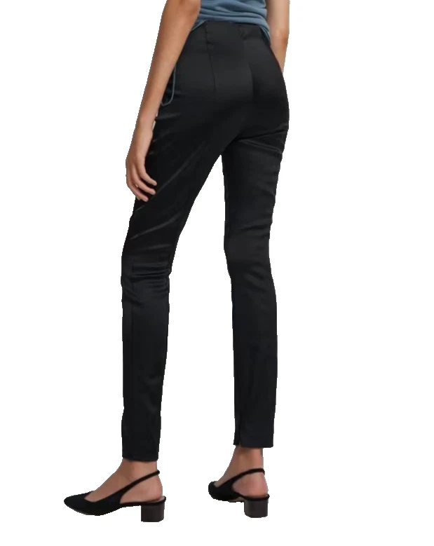 Legging ajustado Theory marrón satinado elástico cremallera al tobillo talla 2 Foto 3 de 4