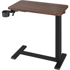 Height Adjustable Mobile Over Bed Table Overbed Desk Laptop Tray w/Cup Holder