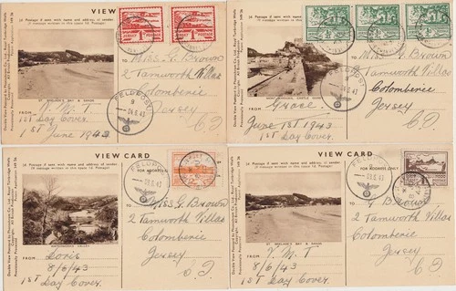 1943 WWII Jersey set of 6 x views FDI postcards with Feldpost eagle postmarks