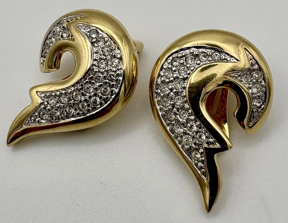 Pierre Lang Ohrringe, schöne PL - Ohr-Clips Vintage , vergoldet mit Stein BO61 - Bild 3 von 3