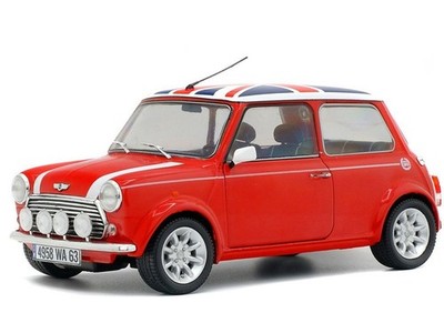 New Mini Cooper 1.3i Sport Pack year 1997 red with Union Jack 1:18 Solido Diecas