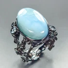 Jewelry ring 23 ct Natural Larimar Ring 925 Sterling Silver Size 7 /R463919