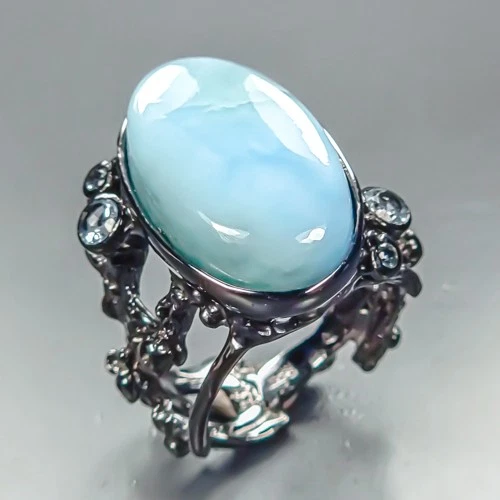 Jewelry ring 23 ct Natural Larimar Ring 925 Sterling Silver Size 7 /R463919