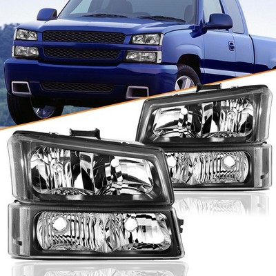 Black Headlights & Bumper Lamps For 2003-2007 Chevy Silverado 1500 2500 3500 HD
