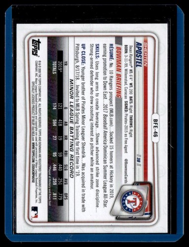 Sherten Apostel 2020 Bowman 1st Edition #BFE-46 1ST BOWMAN Texas Rangers - Picture 2 of 2