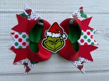5  Grinch Hair Bow, Christmas Hair Bow , Holiday Hair Bow