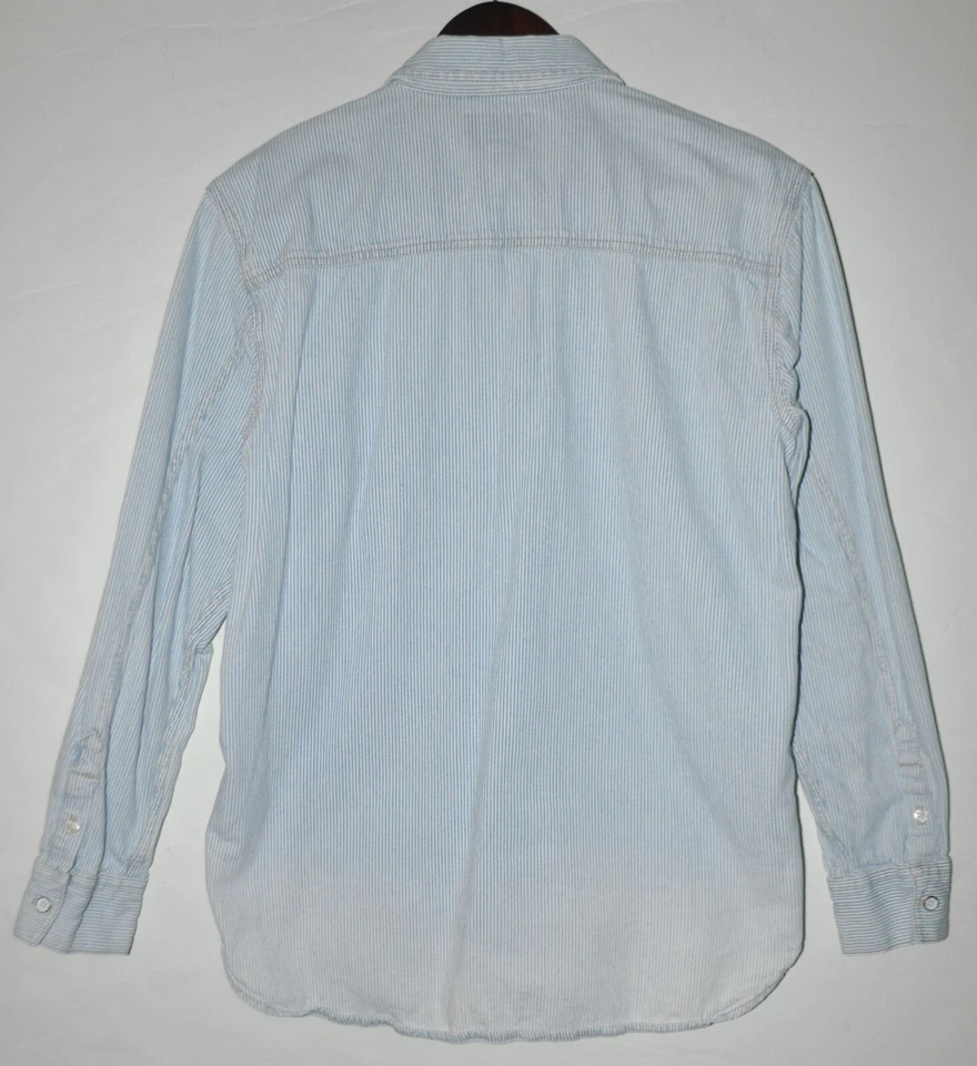 Camisa para hombre Lucky Brand pequeña de mezclilla con botones delanteros azul blanco a rayas 100 % algodón Foto 3 de 4