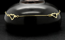 14k Yellow Gold Minimalist Diamond Cut Open Heart Chain Link Dainty Bracelet