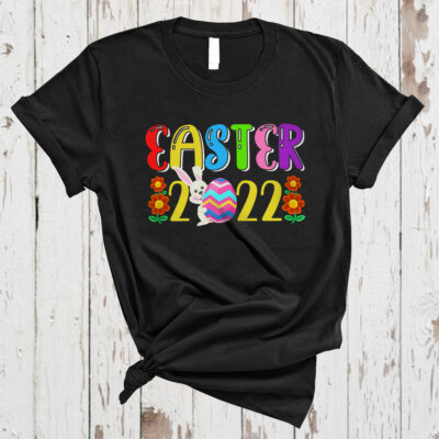 Easter 2022 Cute Easter Day Flower Bunny With Easter Egg Hunt Family Group Shirt