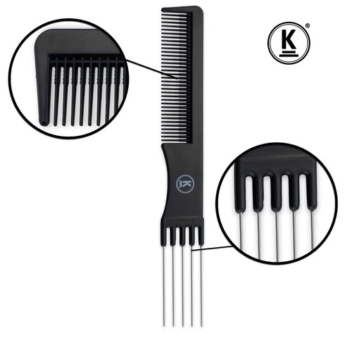 K-Pro Toupierkamm - Schwarzer Friseur-Stielkamm mit Metallgabel & feinen Zähnen - Bild 2 von 5