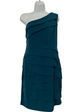 Valerie Bertinelli Womens Dark Teal Asymmetrical Layered Cocktail Dress Size 14