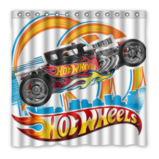 New Hot Wheels Cars Toys Print Shower Curtain Size 71 x 71 Inch With Hooks