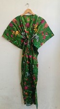 Indian Dark Green Cotton Animals Cotton Kaftan Dress Night Maxi Dress Gown US
