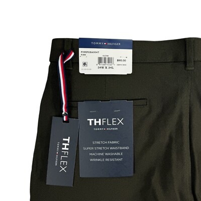 Tommy Hilfiger Mens TH Flex Finn Modern Fit Twill Pants Olive