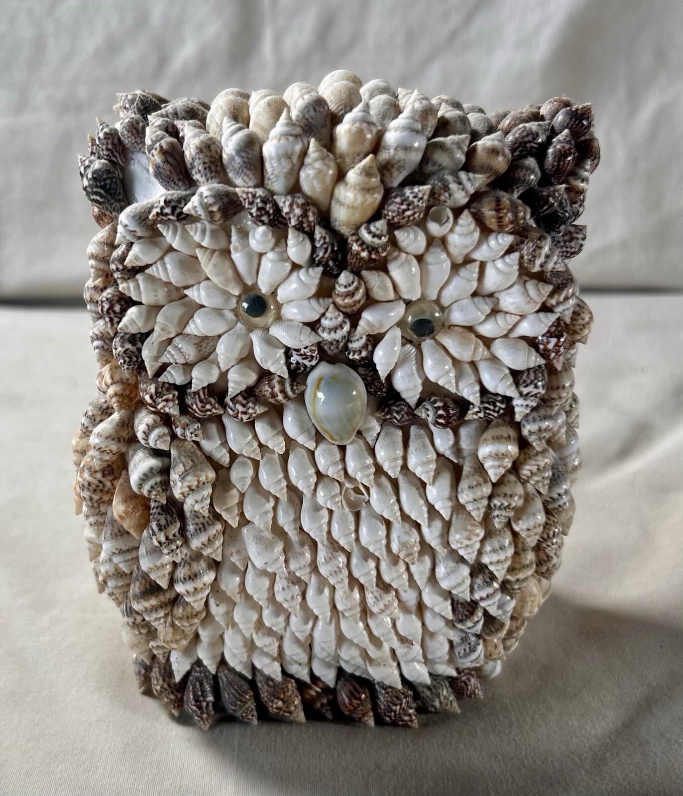 VINTAGE Handcrafted Sea Shell Folk Art Owl Bird Figurine Beach Décor 5