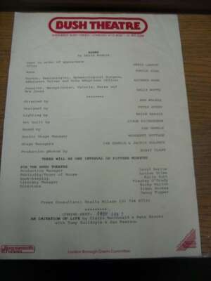 1986 Theater Besetzungsliste: Ashes, von David Rudkin [at Bush Theatre] (Einzelblatt,
